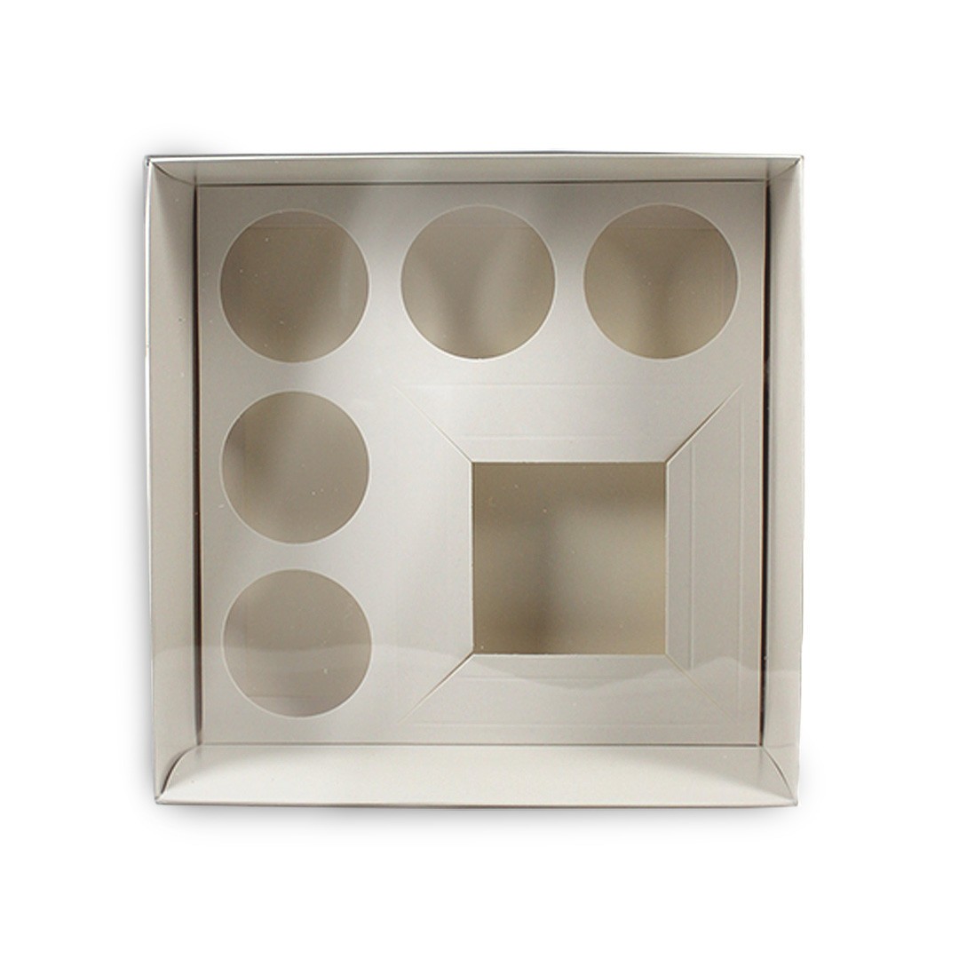 Generic packaging reference for Bento & 5 cupcake box with clear lid