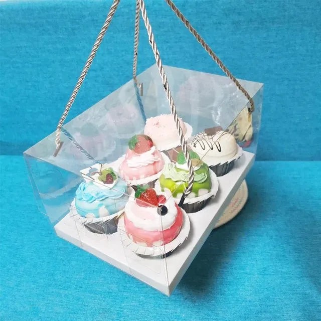 Generic packaging reference for 6-hole clear cupcake box with string